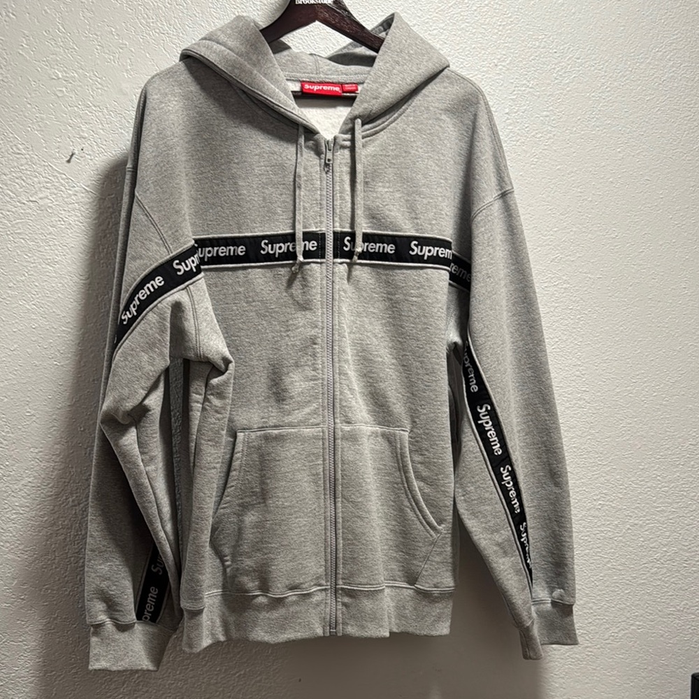 Supreme Text Stripe Zip Up with Stripe Detail